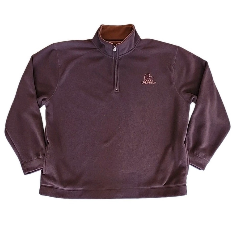 Ducks Unlimited Mens 1/4 Zip Fleece‎ Sweatshirt XXL Thick Brown Pullover Pockets